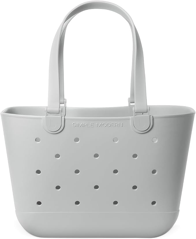 Simple Modern Large Beach Bag | Waterproof Getaway Rubber Tote with Zipper Pocket for Travel, Pool, Boat, Groceries, Sports | Ice Gray by Unknown