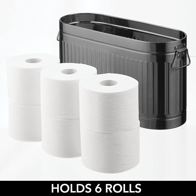 mDesign Large Steel Free Standing Toilet Paper Organizer, 6-Roll Tissue Storage Holder Container Bin for Bathroom Floor, Fits Under Sink, Vanity, Shelf, In Cabinet, Corner, Oscar Collection - Graphite - Image 3