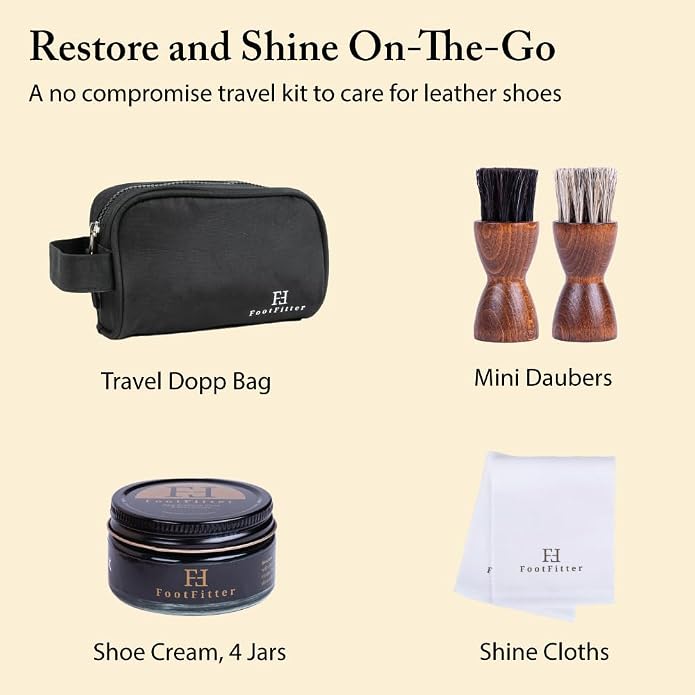 FootFitter Travel Shoe Shine Kit, Conditioning Creams & Applicators | Compact Leather Conditioning Applicators, Premium Shoe Creams, Shine Cloths & Travel Bag for On the Go Shoe Care - Image 2