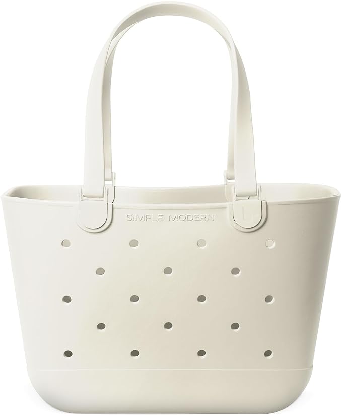 Simple Modern Large Beach Bag | Waterproof Getaway Rubber Tote with Zipper Pocket for Travel, Pool, Boat, Groceries, Sports | Cream by Unknown