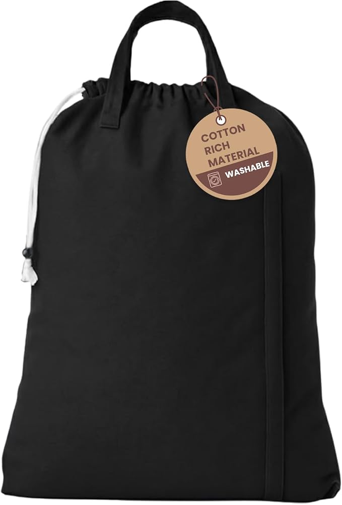 LFH Home Large Premium 1pack Cotton Rich Canvas Laundry Bag with Drawstring and Handles Heavy Duty, Multi-Use, and Washable for Home, Travel, College or Storage 24x36-Black by LFHHomePrivateLimited