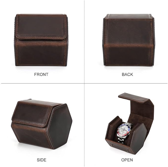Hiram Genuine Leather Hexagon Watch Roll Travel Case, Leather 1-Watches Roll Case with Removable Pillow Cushion for Treasured Watches and Bracelets - Image 4