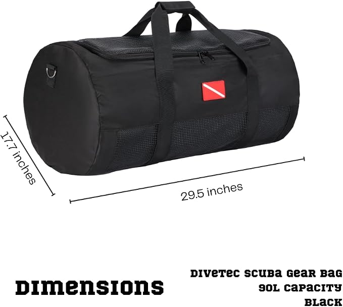 Mesh Scuba & Snorkeling Gear Bag – Heavy-Duty Cloth Ventilated Dive Duffel with Zipper & Adjustable Shoulder Strap (15.7" Diameter x 29.5" Length), Black - Image 5