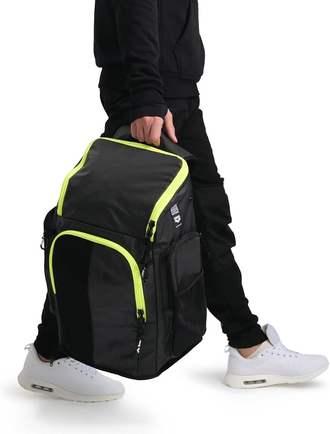 ARENA Spiky III Backpack 45 Swimming Athlete Sports Gym Rucksack Large Training Gear Equipment Swim Bag for Men and Women, 45 Liters, Dark Smoke/Neon Yellow by ArenaNorthAmerica