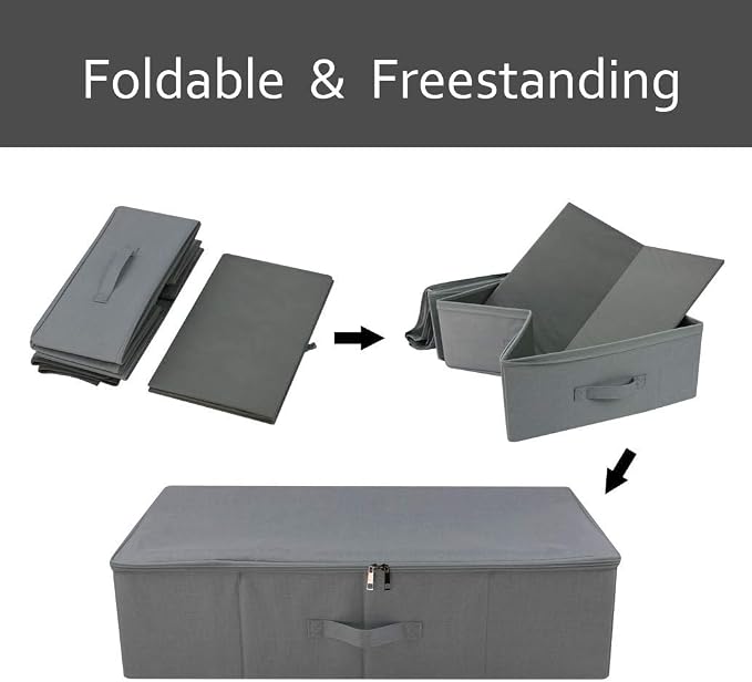 iwill CREATE PRO Folding Washable Rigid Underbed Storage Boxes with Zip Lid for Garment, Clothing, Blankets for Bedroom, College Dormroom, Wardrobe, Shelf Baskets, Pack of 3, Black Gray - Image 3