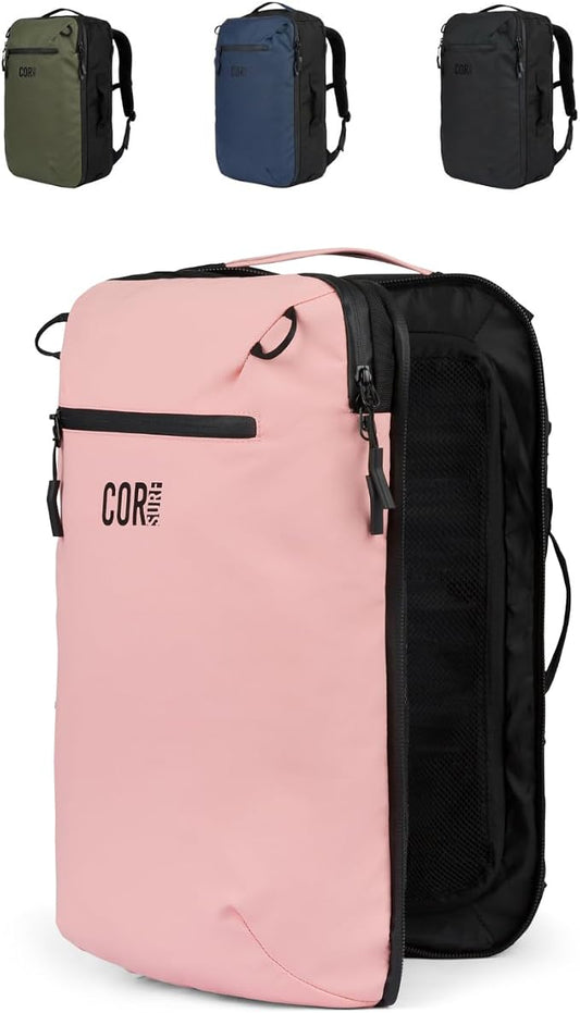 COR Surf Travel Backpack Carry On, 28L, Pink, Island Hopper | Underseat Carry On Backpack for Men & Women, Clamshell Opening, Hidden Passport Pockets, Water Resistant, Laptop Sleeve by CORSurf