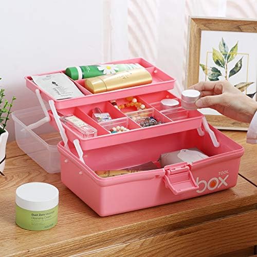 Kinsorcai 12'' Three-Layer Clear Plastic Storage Box with Handle, Craft Tool Box, 3 Layer Pink Tackle Box for Women, Organizer Box for Sewing Art and Cosmetic (Pink) - Image 5