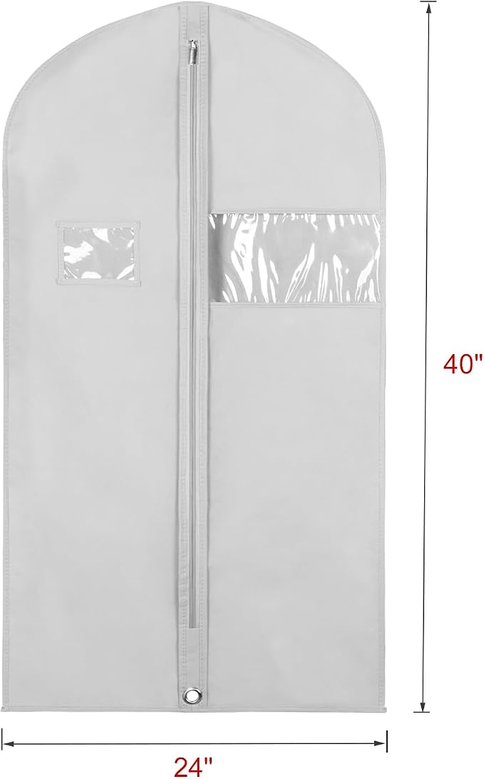 Univivi 10 Pack Suit Bags Garment Bag for Men Storage 40 inch Clothes Cover with Clear Window and ID Card Holder for Suit Jacket,Skirt, Shirt and Coat - Grey - Image 2