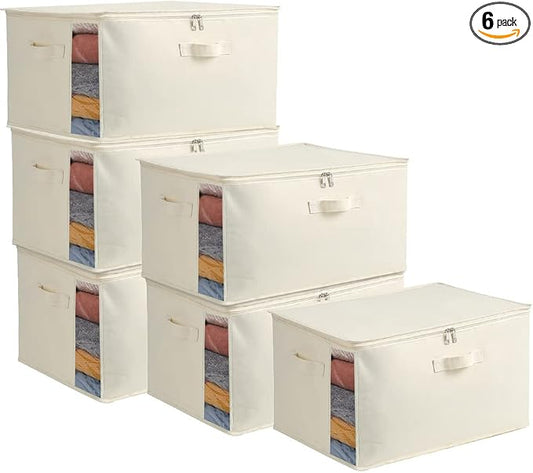 6-Pack Large Canvas Comforter Storage Bags Closet Organizer for Clothes Sweater Clothes Organizer with Dual Zipper Three Carrying Handles for Blanket Closet Storage Container by Vailando