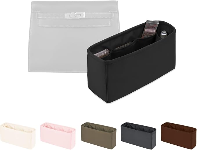 Women's Purse Organizer Insert - Satin & Lightweight Fabric with Inside Pockets, Portable for Commute, Travel, Shopping, and Evening, Multicolor Options, Fits for Kelly Danse(Black,Danse 22) by KINGSINBAG