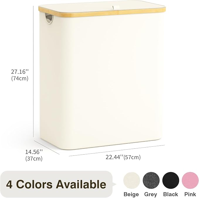 Hampers for Laundry Basket with Lid, 160L Large Laundry Hamper 3 Section | Dirty Clothes Hamper Separator with 3 Removable Bags & 5 Labels, Divided Laundry Organizer for Bedroom, Laundry Room, Beige - Image 2