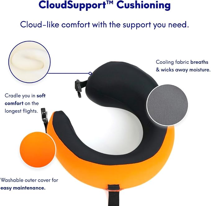 C CUSHION LAB Travel Pillow, Award-Winning Patented Ergonomic Design for Chin & Neck Support Memory Foam Neck Pillow, Compact Airplane Pillow for Traveling, Flight, Car (Dynamic Orange, Medium) - Image 5