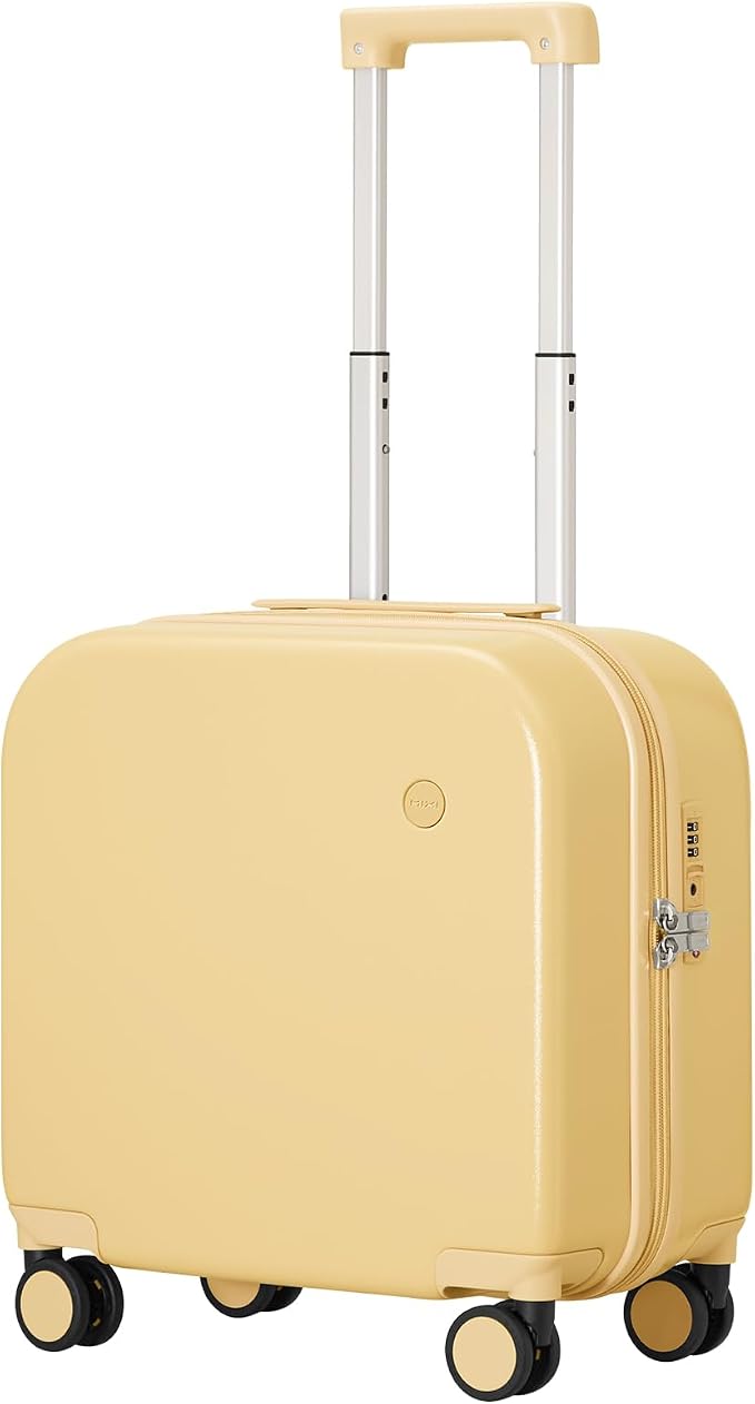 mixi Carry on Luggage, Suitcase with Spinner Wheels 16in Luggage Hardshell Lightweight Rolling Suitcases PC with Cover & TSA Lock, Lark Yellow by MIXI