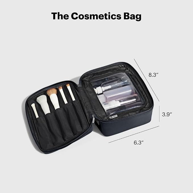 Away The Cosmetics Bag - Water-Repellent Cosmetic Travel Bag with Detachable Brush Organizer, Spill-Proof Bottom Compartment, Transparent Pockets - Navy Blue - Image 4