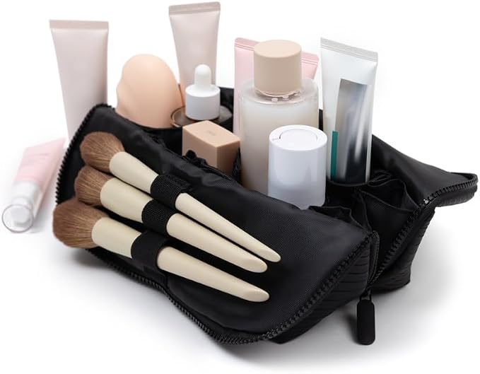 THE VERTI-Vertical Waterproof Makeup & Toiletry Bag | 23-Pocket Organizer with Upright, Fold-Down Design for Skincare, Toiletries & Essentials (Onyx, Medium) - Image 2