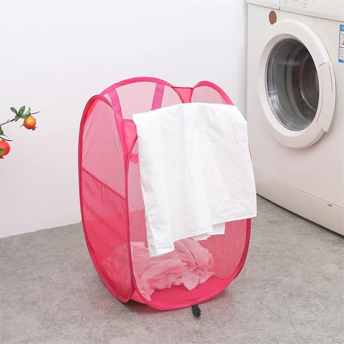 4Pcs Pop Up Laundry Hamper – Large 70L Collapsible Mesh Basket for Home, College Dorm & Apartment, Foldable Lightweight Hamper with Handles & Side Pocket (3 Black + 1 Pink) - Image 3