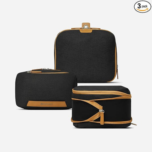 Nordace Travel Packing Organizers Set for Men and Women - 2x Packing Cubes & 1x Wash Pouch - Durable & Water Resistant (Black-Brown) by NORDACE