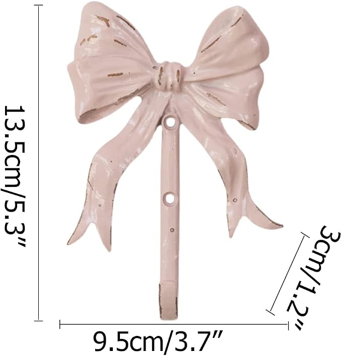 Shabby Chic Large Wall Mounted Bow Coat Hook,Decorative Pink Wall Hook for Scarf, Bag, Towel, Hat etc for Living Room Kitchen Bathroom Office Pack of 3 - Image 2