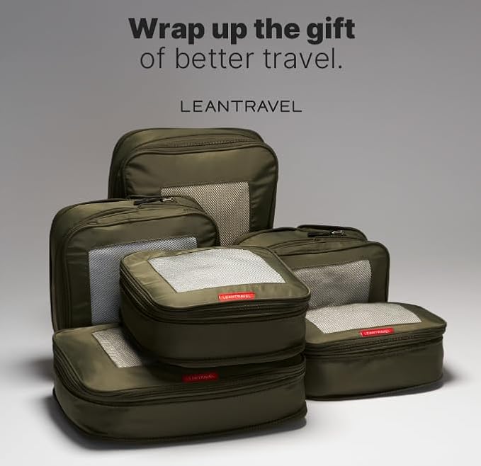 LeanTravel Premium Compression Packing Cubes for Travel - Suitcase Organizer Bags with Double Zipper & Breathable Mesh Panel - Space Saving Carry On Luggage Essentials (6-Pack, Olive Green) - Image 8