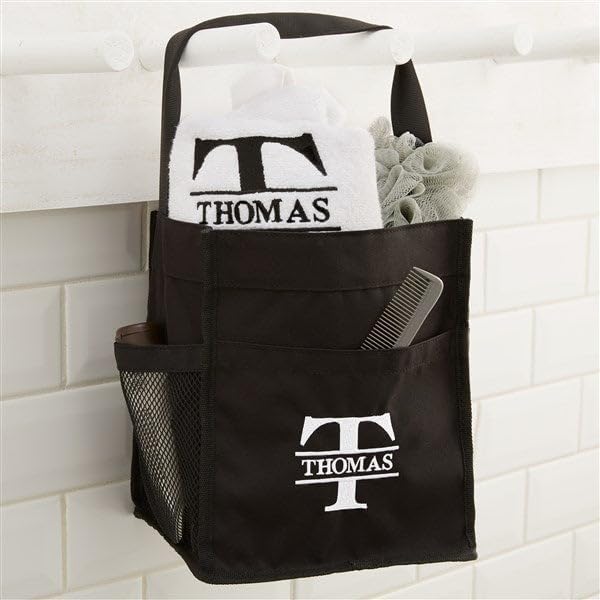 Personalization Universe Lavish Last Name Personalized Embroidered Shower Caddy with Handle and Pockets for College Dorms and Travel - Black, Name and Intitial for Girls and Boys - Image 4