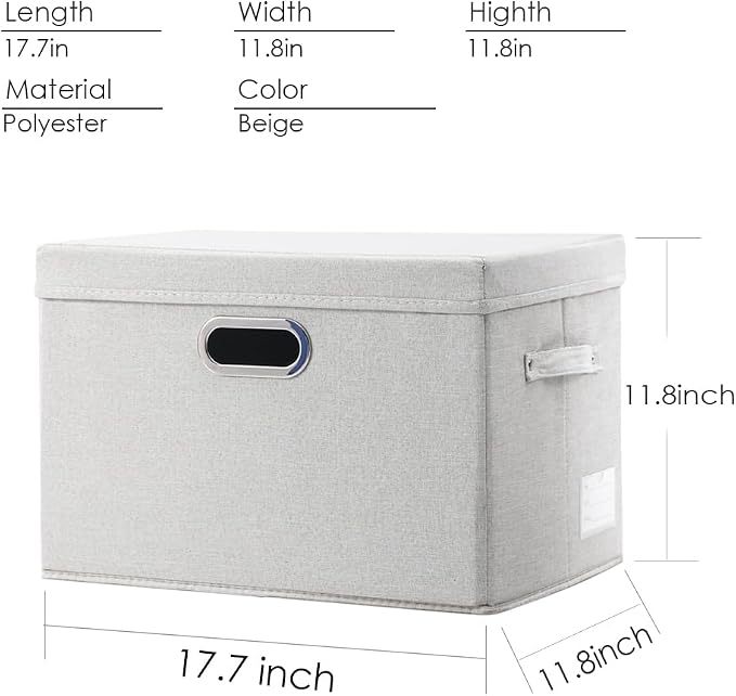 PRANDOM Large Collapsible Storage Bin with Lid [1-Pack] Fabric Foldable Storage Box Organizer Container Basket Cube with Cover for Home Bedroom Closet Office Beige (17.3x11.8x11.8) - Image 4