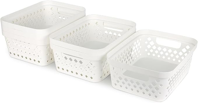 Glad Plastic Storage Basket Set, Value Pack of 6 | Open Storage Bins for Shelves, Bathroom, Pantry, Closet | Nesting Organizer Boxes with Handles, 2 Gallon, White - Image 6