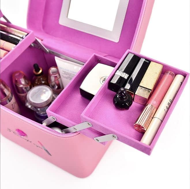 Pu Leather Makeup Storage Box With Mirror | 4 Layer Travel Vanity Bag | Multi Compartment Cosmetic Bag Display Organizer For Lipstick Nailpolish | Make-Up Brushes Holder(Pink) 18 Cms - Image 6