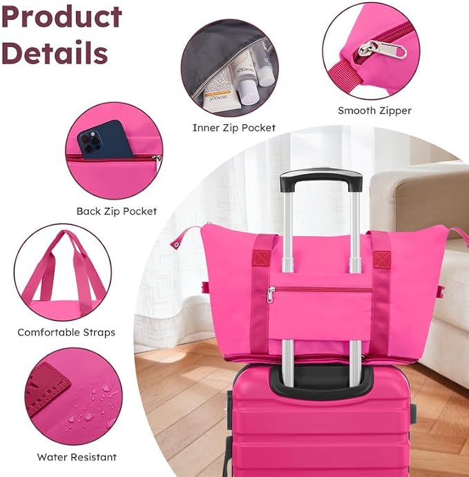 Suitour Luggage Sets 5 Piece, 20, 24, 28 inch Hardside Carry-on and Checked Suitcase Set with Expandable Travel Duffle Bag Sets（Rose Red） - Image 3