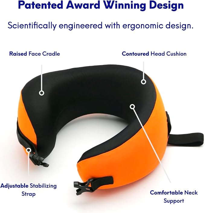 C CUSHION LAB Travel Pillow, Award-Winning Patented Ergonomic Design for Chin & Neck Support Memory Foam Neck Pillow, Compact Airplane Pillow for Traveling, Flight, Car (Dynamic Orange, Medium) - Image 3