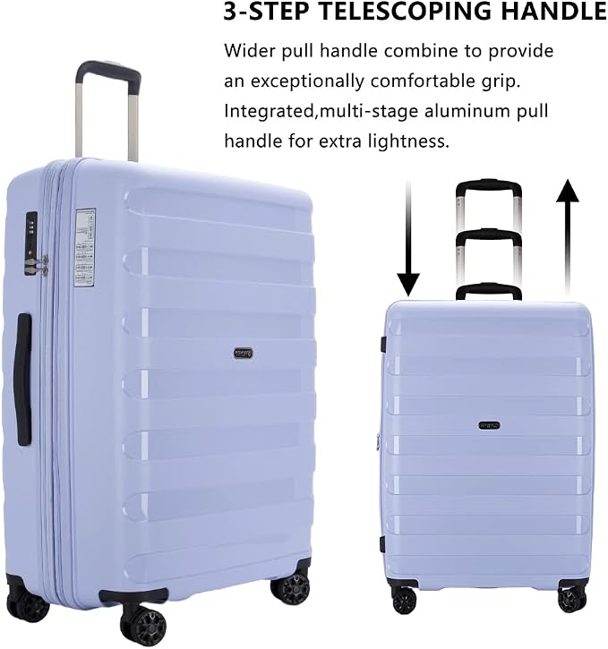 GinzaTravel PP material 3-piece expandable luggage sets with Spinner Wheels， Suitcase with TSA Lock，Large Luggage for Family Travel carry on 20/24/28，Pastel Blue color - Image 2