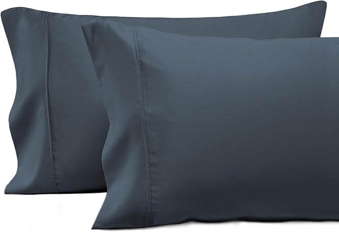 Pizuna 100% Luxury Cotton King Size Pillow Case Dark Blue, 1000 Thread Count 100% Long Staple Cotton Sateen Pillowcase, Pillow Covers with Stylish 4" Hem (Combed Cotton King Pillowcase Set of 2) by Pizuna