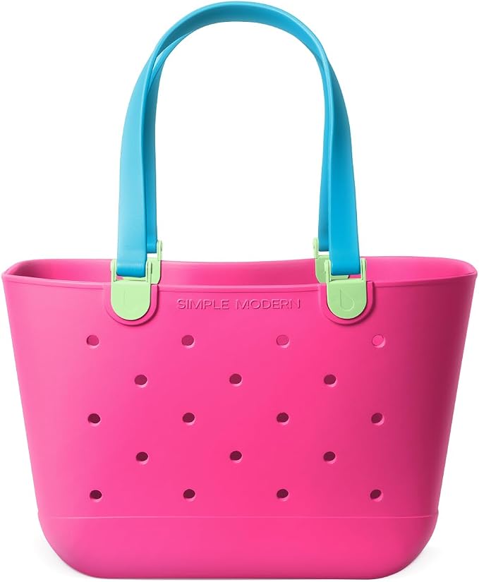 Simple Modern Large Beach Bag | Waterproof Getaway Rubber Tote with Zipper Pocket for Travel, Pool, Boat, Groceries, Sports | 80s Mix by Unknown