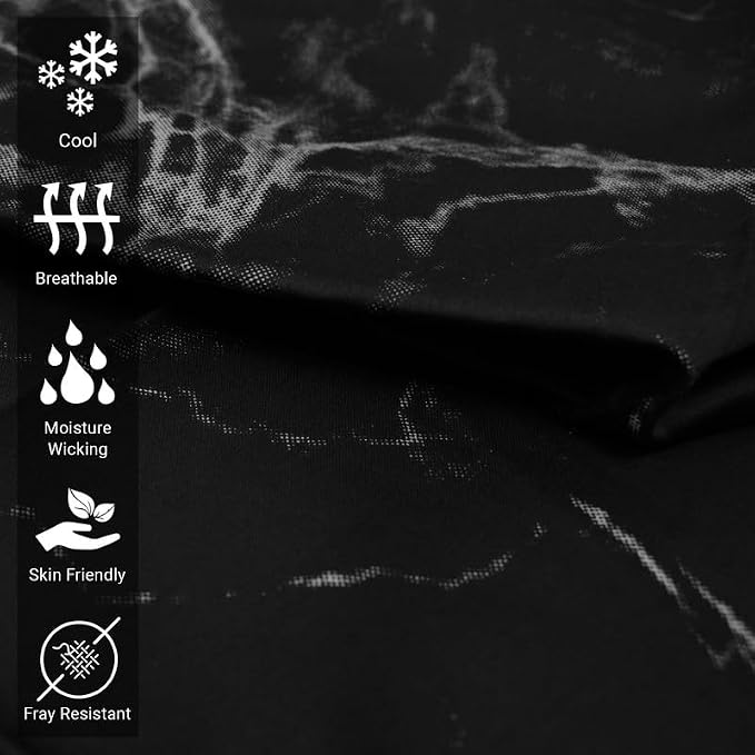 Pizuna Pure 100% Cotton Flat Sheets Only Queen Marble Black (1 PC), Luxurious 400 Thread Count Long Staple Cotton Sateen with 4" Hem (Combed Queen Flat Sheet Only Cotton) - Image 2