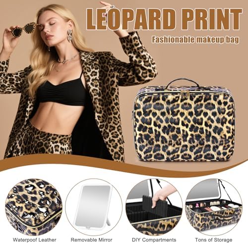 15''X11'' Makeup Bag with Removeable Lighted Mirror, Travel Makeup Case with 3 Color Lights Dimmable Brightness, Large Capacity Cosmetic Organizer Case with Detachable Dividers & Shoulder Strap - Image 3