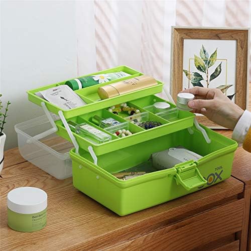 Kinsorcai 2PCS 12'' Three-Layer Clear Plastic Storage Box/Tool Box, Multipurpose Organizer and Portable Handled Storage Case for Art Craft and Cosmetic (Green) - Image 5