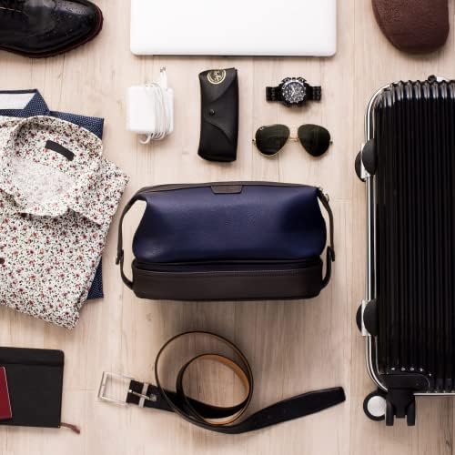 Vetell Leo Large Leather Men's Travel Toiletry and Shaving Case Bag with Upper and Lower Zippered Compartments, 3 Interior Loops and Carrying Handles - Image 6