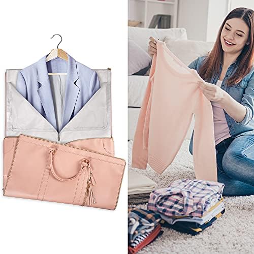 Ytonet Garment Duffle Bags for Travel, Convertible Carry On Garment Bag for Women, Large PU Leather Foldable Travel Bag with Shoe Pouch, 2 in 1 Hanging Suitcase Dress Suit Travel Bags, Pink - Image 8