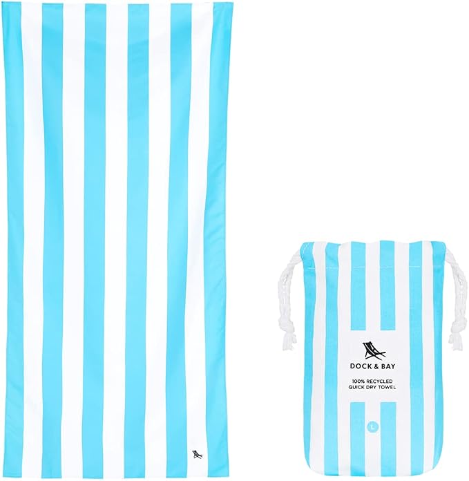 Dock & Bay Quick Drying Towel - for Sports & Gym - Compact, Lightweight - 100% Recycled - Includes Bag - Cabana - Tulum Blue, Medium (130x70cm, 51x27) by DockBay
