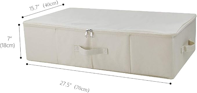 Folding Underbed Shoes Clothes Storage Organizer Basket with Zip Lid,Beige | Underbed Clothes Organizer Basket, Garment Storage Boxes, folding washable rigid sturdy storage bins for clothing shoes duvet - Image 3