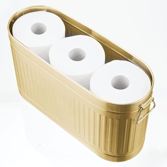 mDesign Large Steel Free Standing Toilet Paper Organizer, 6-Roll Tissue Storage Holder Container for Bathroom Floor, Fits Under Sink, Vanity, Shelf, In Cabinet, or Corner Oscar Collection - Soft Brass - Image 4