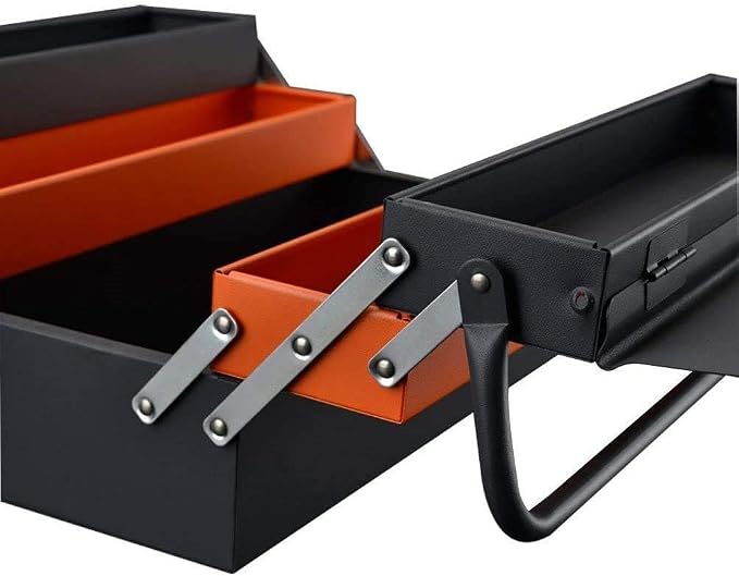 Edward Tools Portable Metal Tool Box with 3 Level Fold Out Organizer Storage - Heavy duty metal frame with smooth metal cantilever latchets - Rust/Scratch Resistant Finish - Hand Carry - Image 4