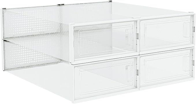 4-Piece Extra Large Boot and Shoe Storage Boxes, Stackable Clear Plastic Shoe Organizer, Space-Saving Shoe Boxes for Boots, Sneakers, and High Heels, Clear - Image 8