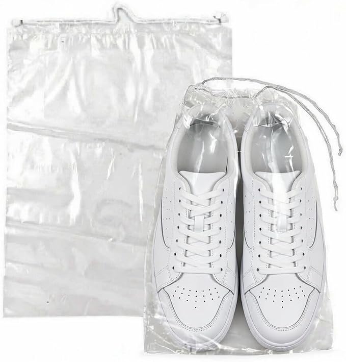 Clear LDPE Drawstring Bags (500 Pack) (13.75" x 17.5") 2 Mil Disposable Transparent Plastic with Double Cotton White Strings. Shoe Bags for Travel Large Storage Organizers Pouch (500) - Image 2