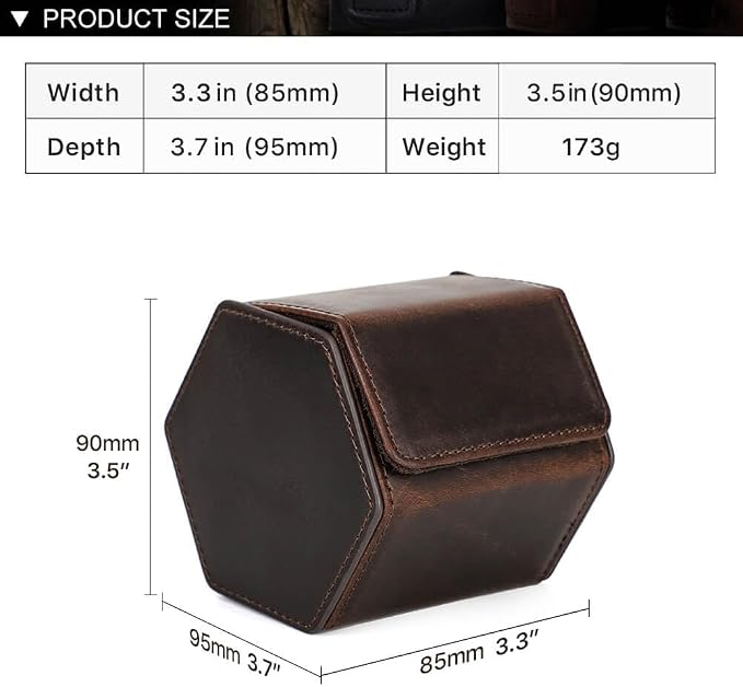 Hiram Genuine Leather Hexagon Watch Roll Travel Case, Leather 1-Watches Roll Case with Removable Pillow Cushion for Treasured Watches and Bracelets - Image 3