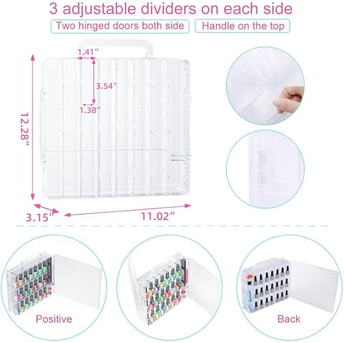 Nail Polish Organizer Case for 48 Bottles, Gel Nail Polish Storage Holder | Double Side Adjustable Space Divider for Acrylic Nail Gel Dip Powder Tips Set with Two Toe Separator - Image 7