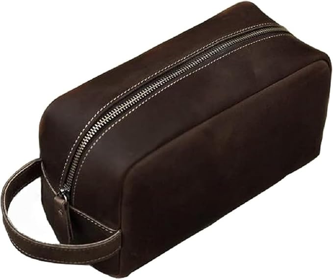 Genuine Leather Toiletry Bag for Men Travel Shaving Dopp Kit-Large Cosmetic Bags Toiletries Bathroom Organizer by ROCKCOW