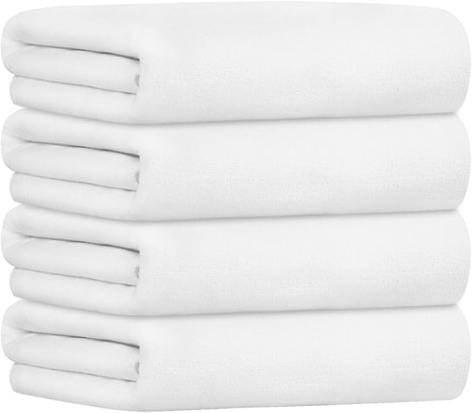 JML Microfiber Towels, Bath Towel Set - Extra Large, Soft, Absorbent, Fast Drying for Adult, Hair, Swimming, Fitness, Sport, Yoga, 4 Pack, 27" x 55", White by JML