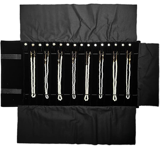 Travel Necklace Organizer, Tangle Free Jewelry Case, 16 Slots | Foldable,LightWeight Compact, Velvet Lining Jewelry Storage Bag for Chain Bracelet, Gift for Women Girls,Black Diamond - Image 8