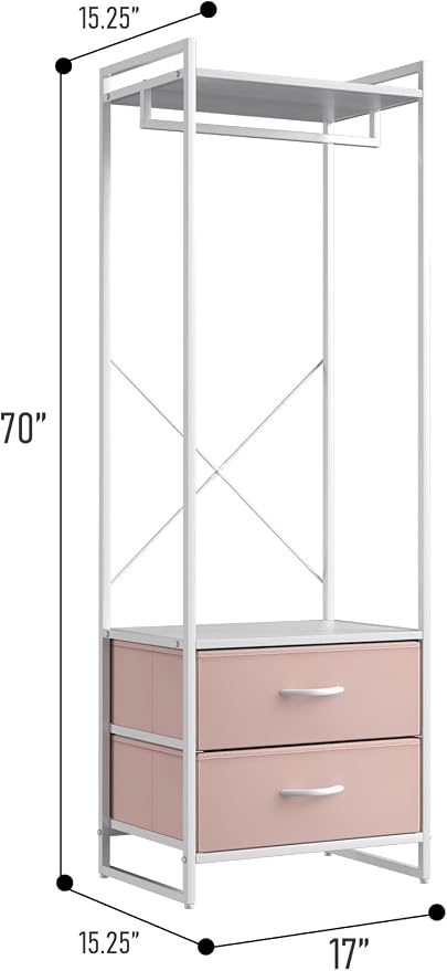 Sorbus Premium Cothing Rack with Drawers - Heavy Duty Wardrobe Closet with Metal Frame & Wooden Top - 70Inch Tall Garment Rack- Lightweight Freestanding Coat Closet - Multipurpose for Hallway, Bedroom - Image 2