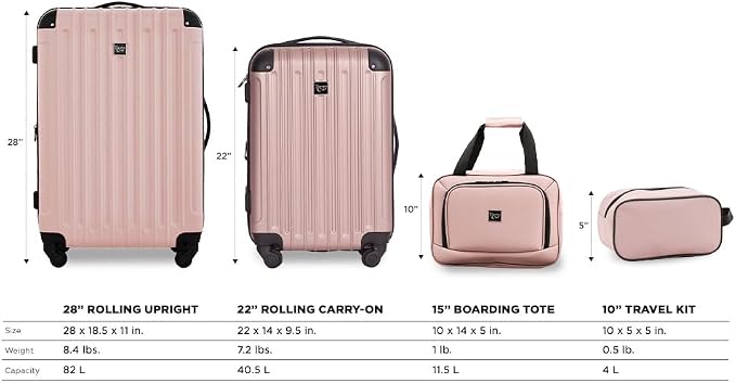 Travelers Club Midtown Hardside 4-Piece Luggage Travel Set, Rose Gold - Image 2